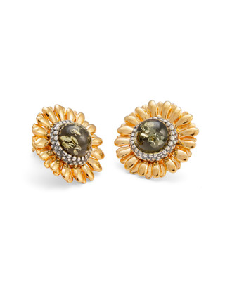 Green Amber Sunflower Earrings