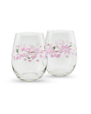 Cherry Blossom Stemless Wine Glasses - Set of 2