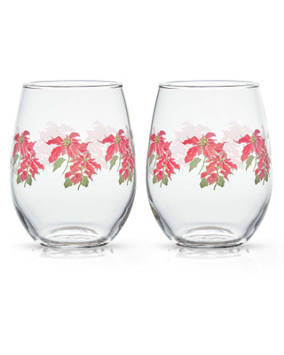 Poinsettia Stemless Wine Glasses - Set of 2