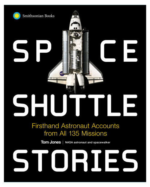 Cover of the Space Shuttle Stories book displaying a spacecraft and bold title.