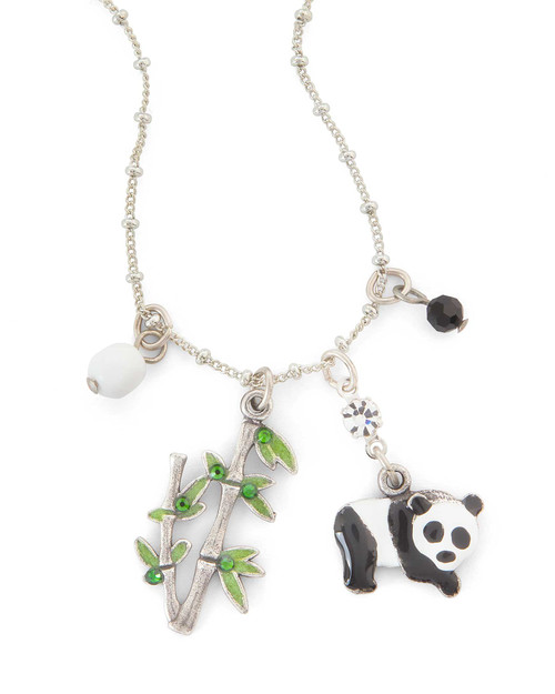 Panda and Bamboo Silver Charm Necklace