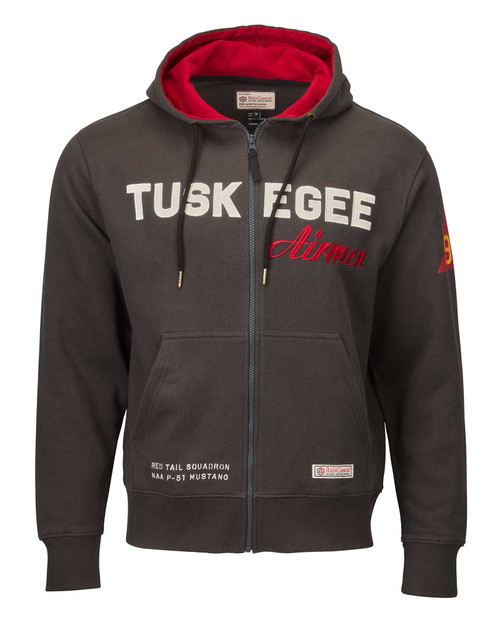 Tuskegee jacket front view highlighting embroidered details and structured silhouette.