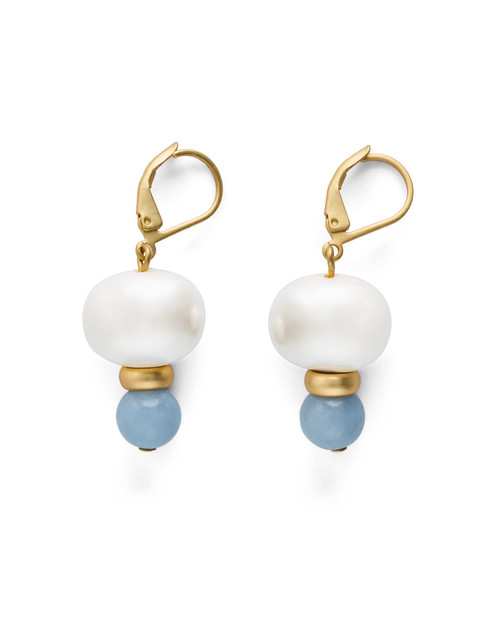 Simple drop angelite earrings with mother-of-pearl and gold accents.