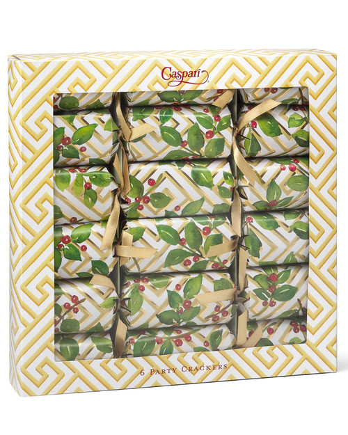 Unique Christmas crackers presented in a cobalt box with ornate gold fretwork details.