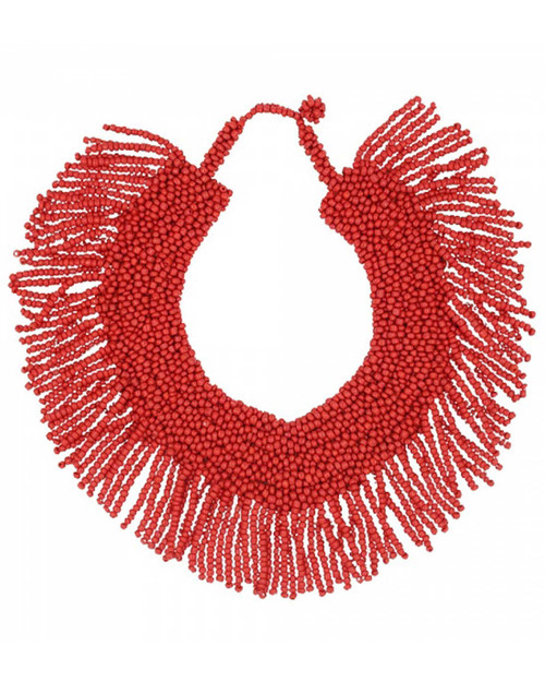 Red Fringe Collar Necklace
