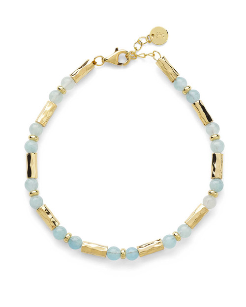 Hammered Gold-Plated Sterling Silver and Aquamarine Bracelet