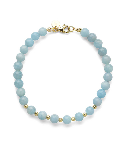Gold-Plated Sterling Silver 6mm Aquamarine Beaded Bracelet
