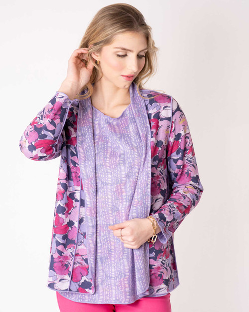 Lavender and Pink Floral Reversible Printed Cardigan