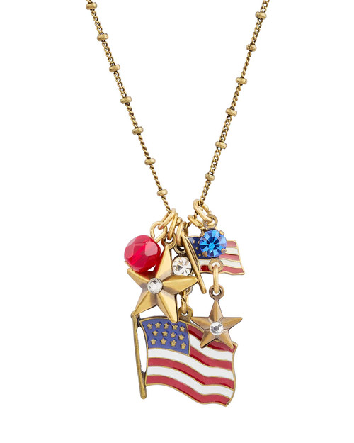 American flag jumble necklace with star charms. Beautiful patriotic jewelry made in USA. View Product Image
