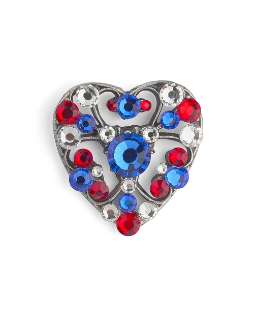 Red, White, and Blue Filigree Heart Pin