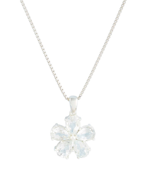 White topaz pear cluster pendant necklace in sterling silver with a Venetian box chain.