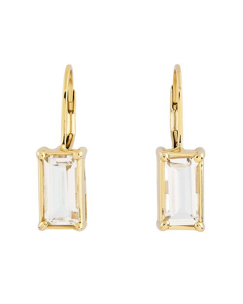 White topaz baguette earrings in gold-plated sterling silver featuring a refined, petite design.