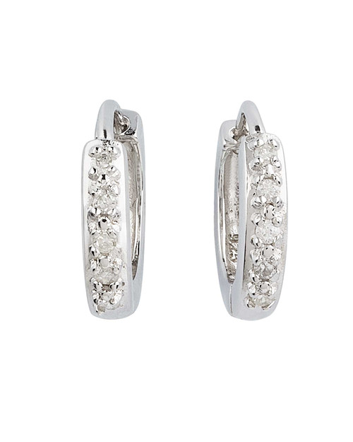 Sterling Silver Diamond Huggie Hoop Earrings