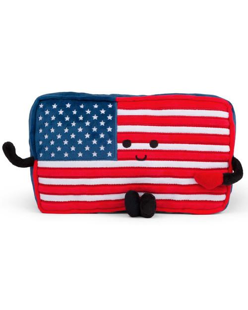 Smiling American flag stuffed toy with a friendly face, a cute and patriotic America 250 plush for collectors.