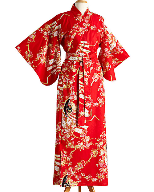 Yukata donna camelie blu cotone lungo 148cm • Tanuki Store