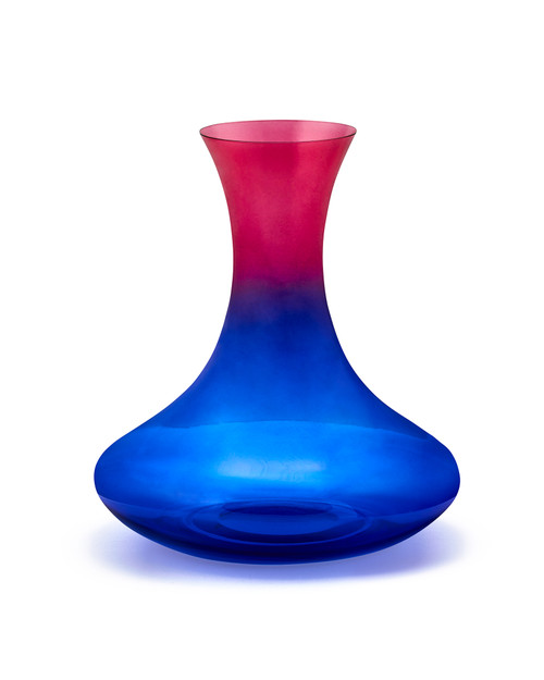 Elegant Murano glass wine decanter with two-tone ombré color, hand-blown by skilled artisans in Murano, Italy.