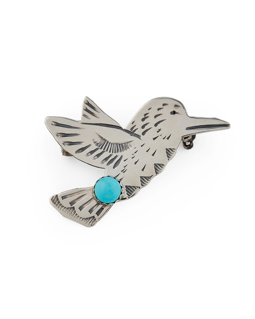 Navajo Sterling Silver and Turquoise Hummingbird Pin View Product Image