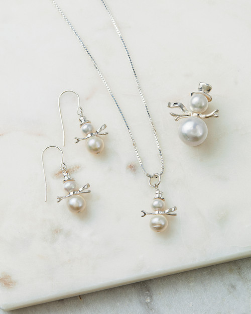 Cultured Freshwater Pearl Shoveling Snowman Charm main image 0
