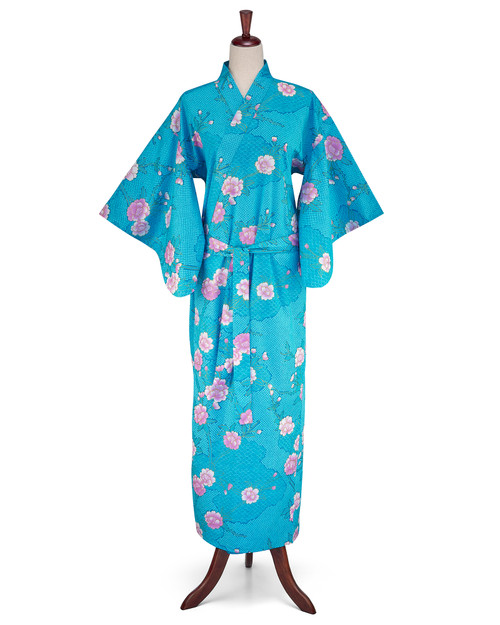 Sakura on Cloud Pattern Turquoise Yukata