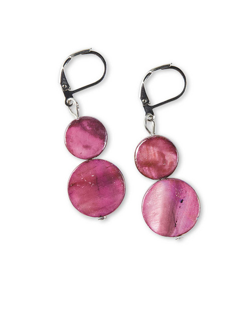 Berry pearl earrings lying flat, showcasing soft pink shimmer and 18K white gold setting.