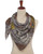 Charcoal floral scarf shown on a mannequin with vintage-inspired illustrations. View Product Image