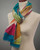 Cobalt art gallery scarf shown knotted from the side to highlight vivid detail. View Product Image