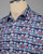 Close-up of the collar and button-down front on the elephant camp shirt, highlighting the sharp, colorful pattern details. View Product Image