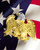 The First Ladies eagle pin against an American flag. A historic America 250 pin covered in crystals. View Product Image