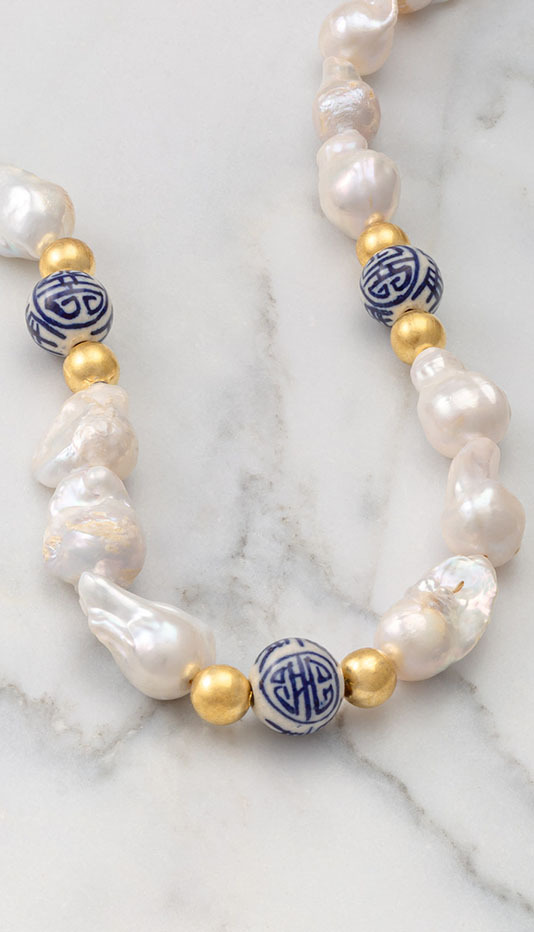 Blue and White Baroque Pearl Necklace