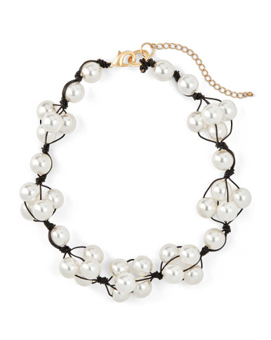 Glass Pearls with Woven Black Leather Necklace | Shop Smithsonian