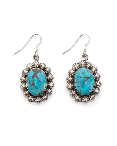 Navajo Sterling Silver and Turquoise Drop Earrings