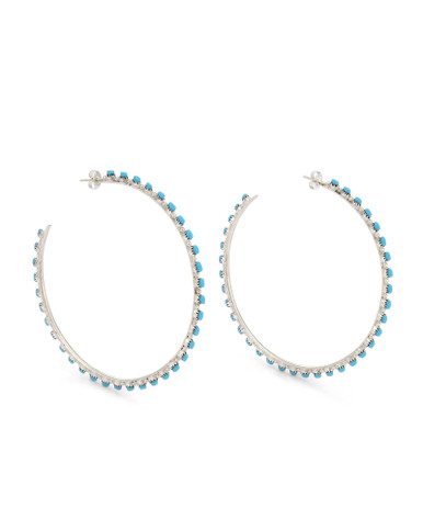 Sterling Silver and Turquoise Hoop Earrings