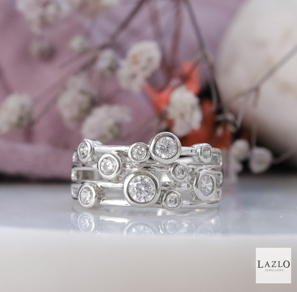 Sterling Silver Multi Row Rub-over CZ Dress Ring   1