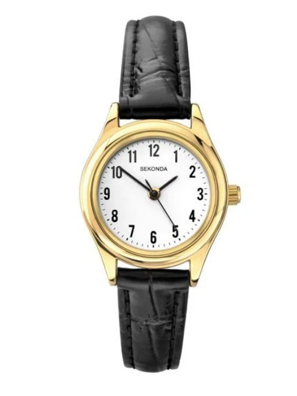 Sekonda Ladies Gold Plated Black Leather Strap Watch