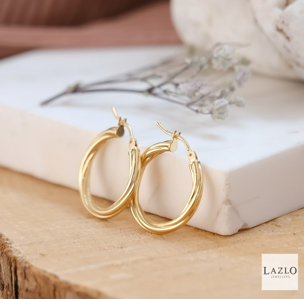 9kt Yellow Gold 2.5mm Twist 15mm Hoop Earrings 1