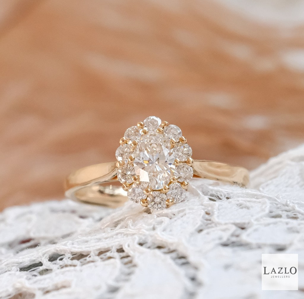 18kt Rose Gold 0.51ct Oval Diamond 0.36ct Cluster Ring  1