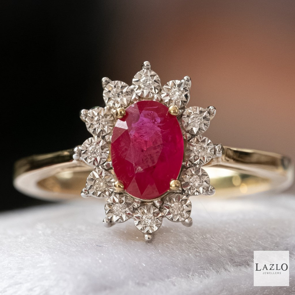 9kt Yellow Gold Oval 0.86ct Ruby & 0.04ct Diamond Ring 1