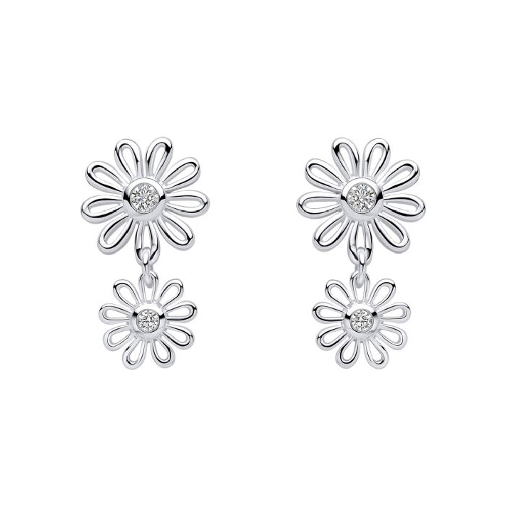 Laura Ashley Sterling Silver Clear CZ Double Daisy Drop Earrings 1