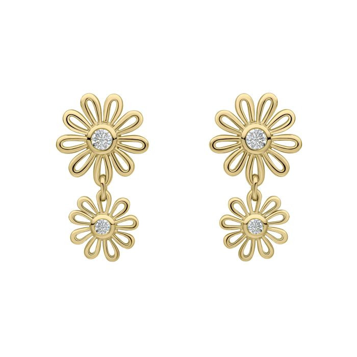 Laura Ashley Gold Plated Sterling Silver Clear CZ Double Daisy Drop Earrings 1
