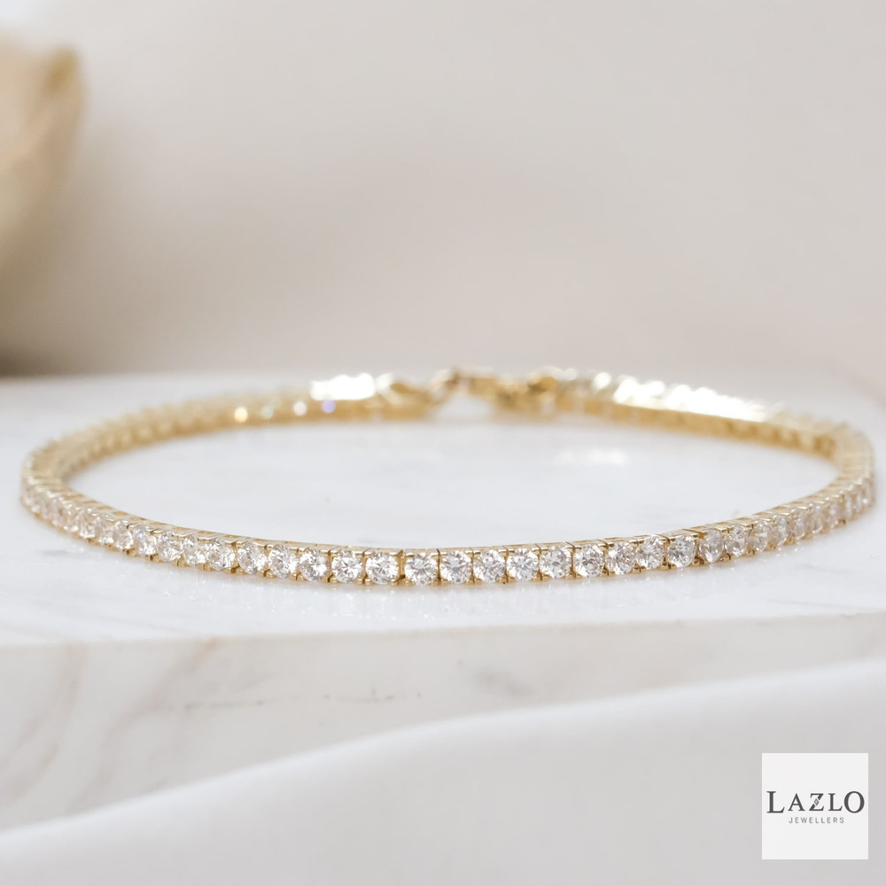 9kt Yellow Gold CZ Tennis Bracelet 1