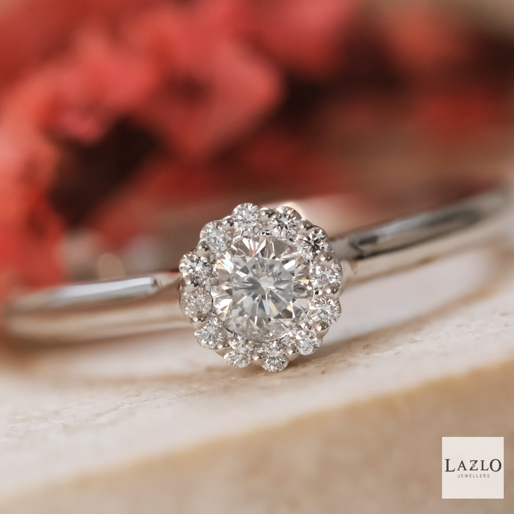 Amore 9kt White Gold Small Round 0.35ct Brilliant Halo Diamond Ring 1