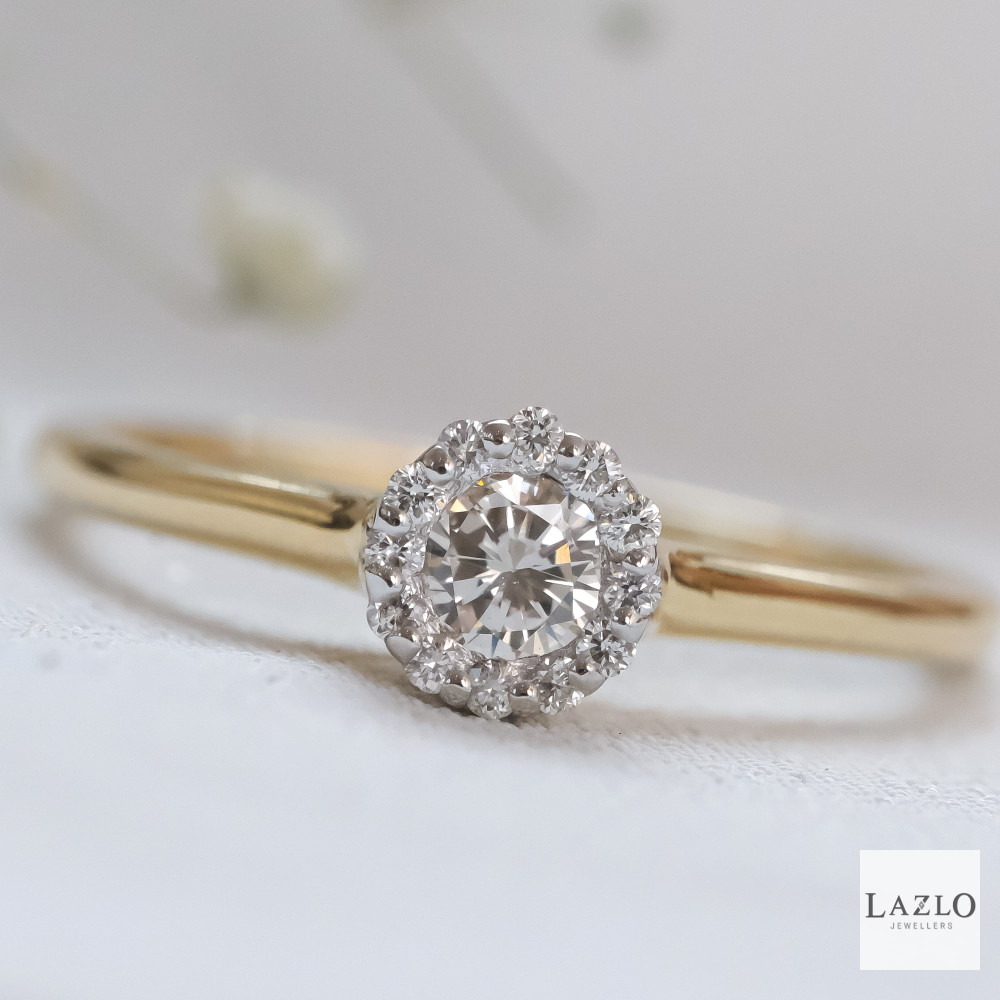 Amore 9kt Yellow Gold Small Round 0.35ct Brilliant Halo Diamond Ring 1