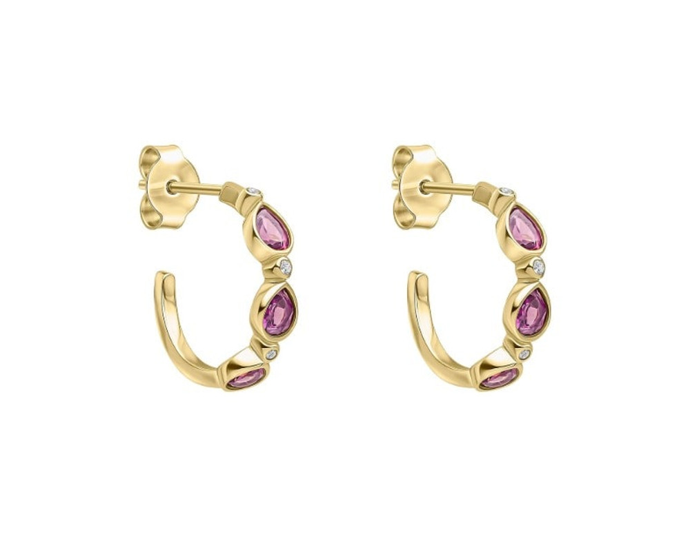 Laura Ashley Gold Plated Silver Rhodolite Garnet Stone Thornage Flowers Station Mini Hoop Earrings 1