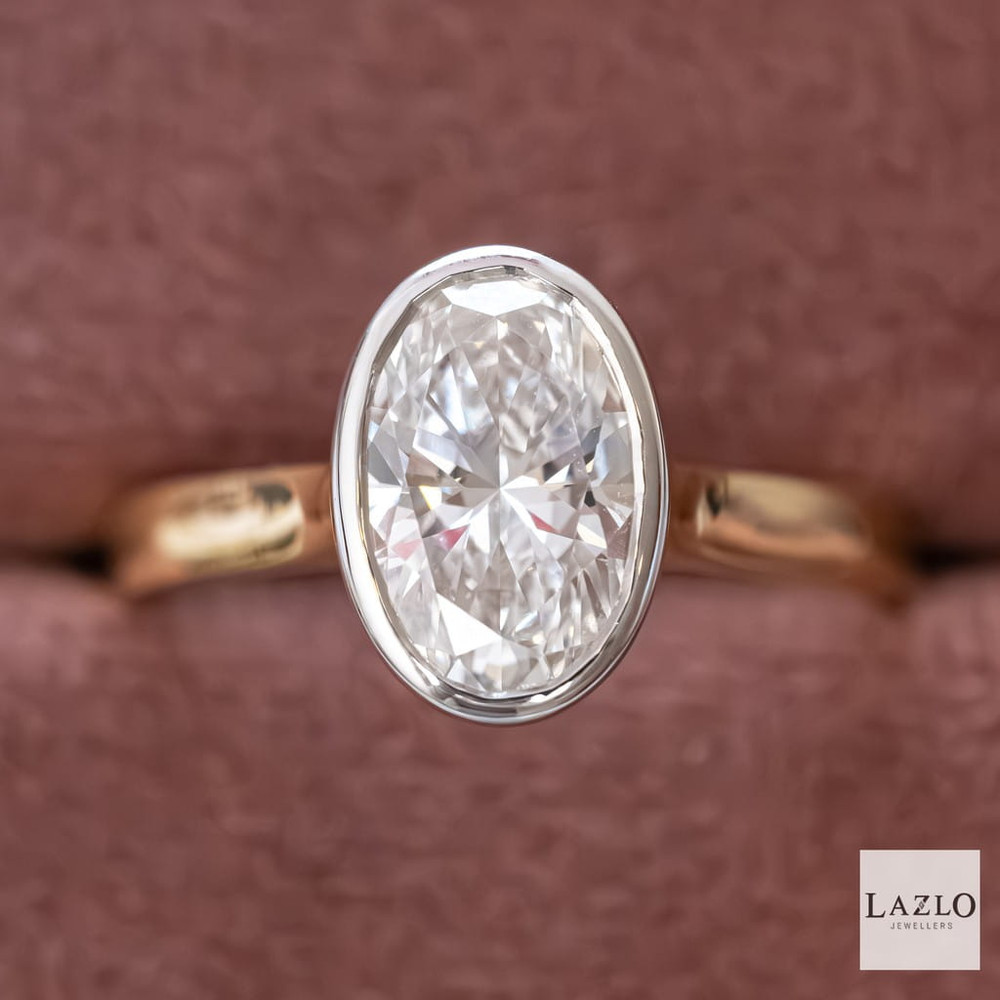 18kt Yellow & White Gold Rubover 2.09ct E VVS2 Oval Laboratory Diamond Solitaire Ring  1