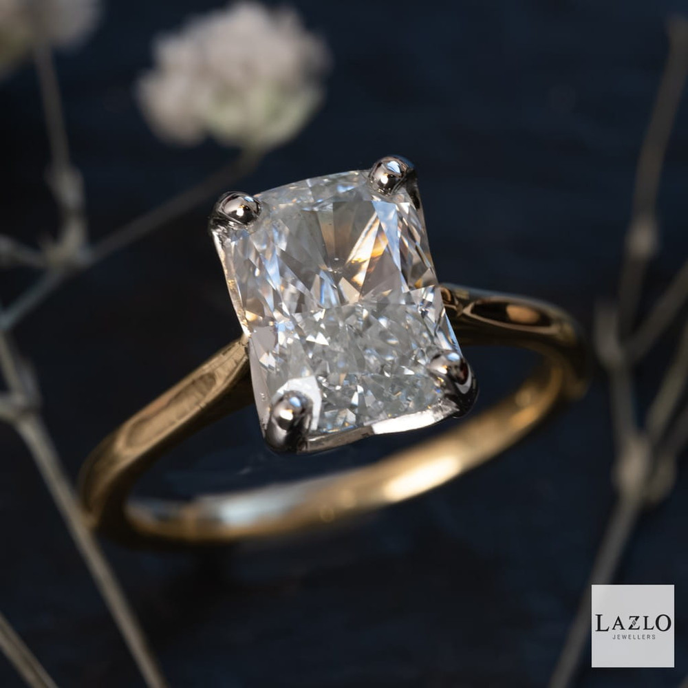 18kt Yellow Gold & Platinum 3.03ct D VVS2 Long Cushion Laboratory Solitaire Diamond Ring 1