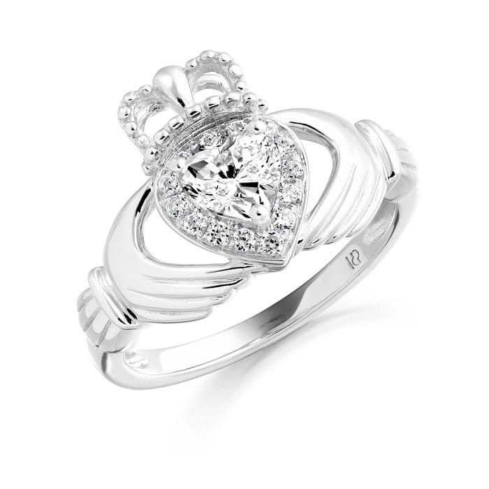 Silver CZ Princess Style Claddagh Ring 1