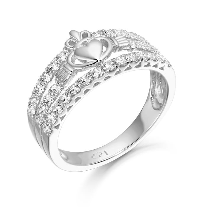 Sterling Silver Micro Pavé CZ Claddagh Ring 1