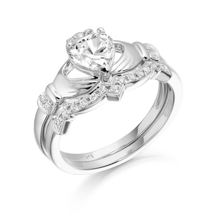 Sterling Silver CZ Claddagh Ring Set 1