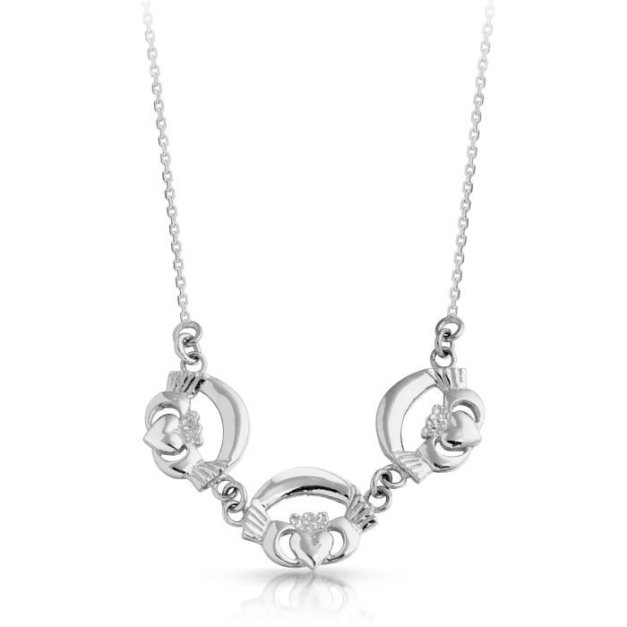 Sterling Silver Triple Claddagh Necklace 1