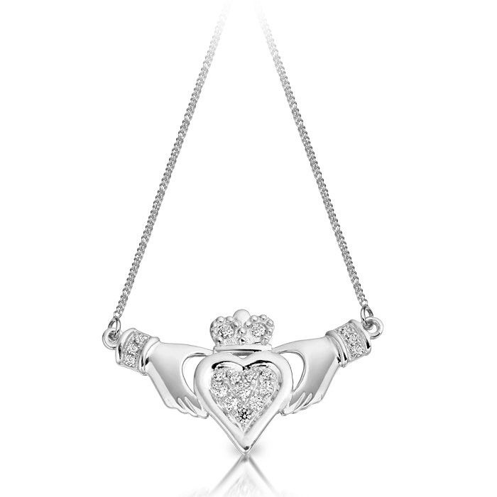 Sterling Silver Claddagh  Micro Pavé Necklace